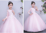 Pretty Pink Lace Flower Girl Dresses For Wedding Ball Gown Little Girls Pageant Dress Long Gowns for Girls First Communion Dress