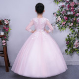 Pretty Pink Lace Flower Girl Dresses For Wedding Ball Gown Little Girls Pageant Dress Long Gowns for Girls First Communion Dress