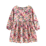 Pretty Girls Dress Lovely Floral Print Long Sleeve Flower Kids Dress Baby Girl Clothes Princess Dresses Spring Autumn 2 Colors