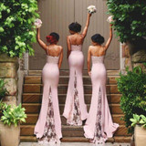 Pretty Bridesmaid Dress Long Backless Satin Formal Gowns Lilac Bridesmaid Dresses 2016 Mermaid WIth Appliques Lace Spaghetti