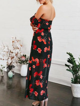 Pretty Bohemia Floral Off-shoulder Split-side Maxi Dress
