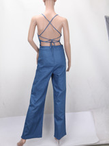 Preself Sexy Denim Jumpsuits Wide Leg rompers womens jumpsuit Sleeveless Playsuit Plus Size New summer