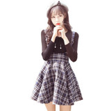 Preppy Style Braces Skirts Female 2017 Spring High Waist Lolita Skirts Umbrella Women Short Wool Suspender Skirts Plaid saias