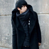 2017 New Korean Fashion Men's Solid Color Hooded Woolen Coat Back Split Long Jacket Coat Man Thicken Slim Hoody
