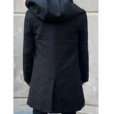 2017 New Korean Fashion Men's Solid Color Hooded Woolen Coat Back Split Long Jacket Coat Man Thicken Slim Hoody