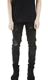 2017 new Khaki Blue Black Ripped jeans Men Denim Pant Hole Zipper Biker Jeans man Slim Skinny Destroyed Torn Jean Pants Joggers