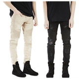 2017 new Khaki Blue Black Ripped jeans Men Denim Pant Hole Zipper Biker Jeans man Slim Skinny Destroyed Torn Jean Pants Joggers