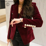 2017 New in  Fashion Women Midnight Navy Slim Velvet Blazer Jacket Double Breasted Simple Lady Blazers High Grade OL Clothing