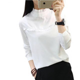 2017 New Hot Women Blouse White Shirt Top Femme Casual Stand Long Sleeve OL Work Sliod Blouses Women's Blusa Shirts