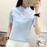 2017 New Hot Women Blouse White Shirt Top Femme Casual Stand Long Sleeve OL Work Sliod Blouses Women's Blusa Shirts