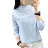 2017 New Hot Women Blouse White Shirt Top Femme Casual Stand Long Sleeve OL Work Sliod Blouses Women's Blusa Shirts