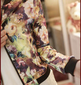 2017 New Hot Sale Fashion Women Stand Collar Long Sleeve Zipper Retro do old Floral Printed Bomber Jacket