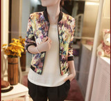 2017 New Hot Sale Fashion Women Stand Collar Long Sleeve Zipper Retro do old Floral Printed Bomber Jacket
