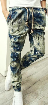 2017 New Hip Hop Pants Harem Pants Long Style Floral Print Cotton Linen Strip Elastic Waist Pants Trousers Men Jogger Pants