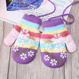 M MISM High Quality Thicken Children Winter Warm Snow Flower Lanyard Gloves Soft Wrist Gloves Mittens for Christmas Gift