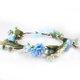 M MISM Bride Women Flower Crown Hair Band Wedding Floral Headband Garland Festival Ribbon Bow Flower Wreath Elastic Headdress