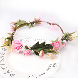 M MISM Bride Women Flower Crown Hair Band Wedding Floral Headband Garland Festival Ribbon Bow Flower Wreath Elastic Headdress