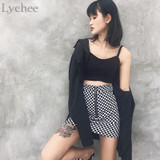 Lychee Summer Women Skirt Plaid Zipper Circle Slim Mini Skirt Harajuku Punk Sexy A-line Skirt