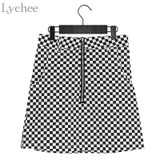 Lychee Summer Women Skirt Plaid Zipper Circle Slim Mini Skirt Harajuku Punk Sexy A-line Skirt