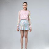 Lychee Punk Style Summer Women Harajuku Skirt Holographic Hologram Metallic Skirt Silver Pleated Mini Skirt Saia