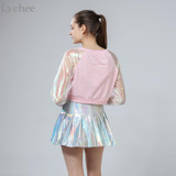 Lychee Punk Style Summer Women Harajuku Skirt Holographic Hologram Metallic Skirt Silver Pleated Mini Skirt Saia