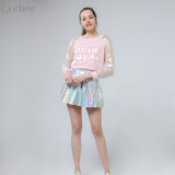 Lychee Punk Style Summer Women Harajuku Skirt Holographic Hologram Metallic Skirt Silver Pleated Mini Skirt Saia