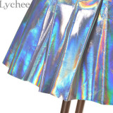 Lychee Punk Style Summer Women Harajuku Skirt Holographic Hologram Metallic Skirt Silver Pleated Mini Skirt Saia
