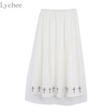 Lychee Gothic Punk Summer Women Skirt Cross Print Mesh Lolita High Waist Kawaii A-line Skirt