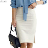 LXUNYI Fall 2017 Formal Office Skirt For Women Knee Length Korean Work Slim Ladies Skirts Pencil Black White High Waist Skirt