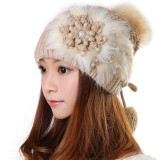 Luxury Winter Beanie Warm Classic Tight Knitted Faux Fur Hat Women Cap Winter Beanie Headgear Headdress Head Warmer Top Quality
