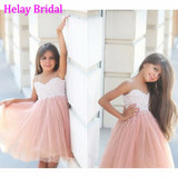 Luxury Tulle Beading Crystal Pearls Champagne Color Flower Girl Dresses 2016 Girl Birthday Prom Dress Kids Pageant Gowns