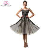 Luxury Sheer short black Lace robe de Cocktail Party dresses 2018 Grace Karin Cap sleeve cheap ball gown coctail dress 7581