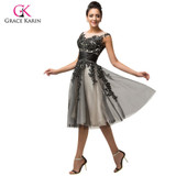 Luxury Sheer short black Lace robe de Cocktail Party dresses 2017 Grace Karin Cap sleeve cheap ball gown coctail dress 7581