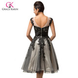 Luxury Sheer short black Lace robe de Cocktail Party dresses 2017 Grace Karin Cap sleeve cheap ball gown coctail dress 7581