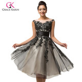 Luxury Sheer short black Lace robe de Cocktail Party dresses 2017 Grace Karin Cap sleeve cheap ball gown coctail dress 7581