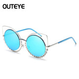 Luxury Rhinestone Cateye Sunglasses For Women 2017 Brand Designer Round Mirror Sun Glasses Oversized Shades Female Eyewear
