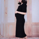 Maternity V-Neck Knitted Knee-Length Dress