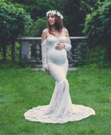 Maternity Photography Props Maxi Pregnant Women Gown Lace Pregnancy Dress Fancy Shooting Photo Pregnant Trailing Dress Plus
