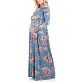 Maternity Off Shoulder Flowers Print Full Length Dress