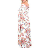Maternity Off Shoulder Floral Print Full Length Dress
