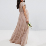 Maternity Maxi Tulle Dress With Tonal Delicate Sequins