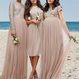 Maternity Maxi Tulle Dress With Tonal Delicate Sequins