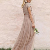 Maternity Maxi Tulle Dress With Tonal Delicate Sequins