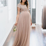 Maternity Maxi Tulle Dress With Tonal Delicate Sequins