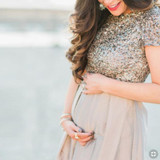 Maternity Maxi Tulle Dress With Tonal Delicate Sequins