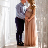 Maternity Maxi Tulle Dress With Tonal Delicate Sequins