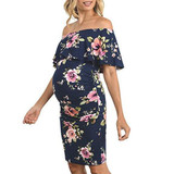 Maternity Floral Ruffle Off Shoulder Dress