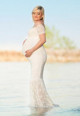 Maternity Dress White Maternity Photography Props Lace Dress Elegant Fancy Pregnancy Photo Shoot Pregnant Women Trailing Dress