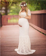 Maternity Dress White Maternity Photography Props Lace Dress Elegant Fancy Pregnancy Photo Shoot Pregnant Women Trailing Dress