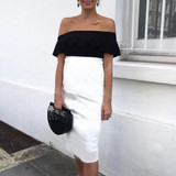 Maternity Color Block Off Shoulder Dress